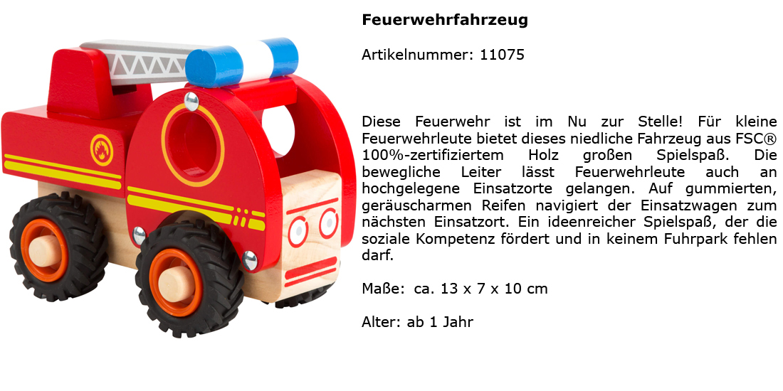 13 x 7 x 10 cm Feuerwehrfahrzeug  Holz Fahrzeug ca
